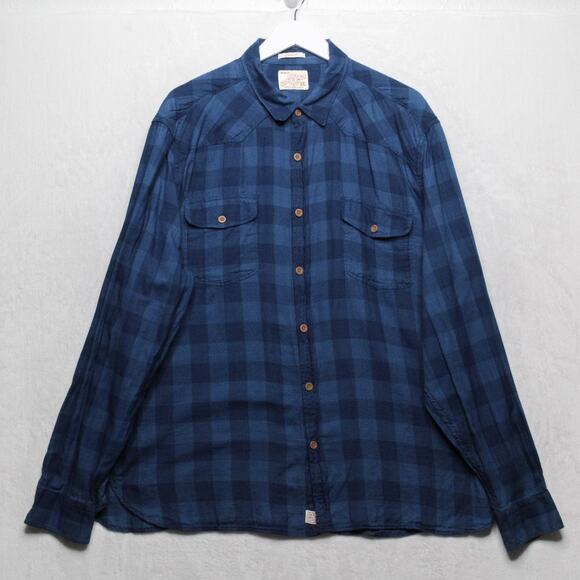 Lucky Brand Western Yoke Tonal Blue Check Button Up Shirt Mens Sz XXL - Picture 1 of 8